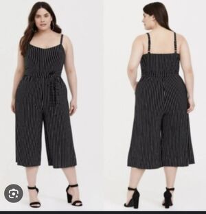 Torrid Black White Knit Cropped Tie Waist Jumpsuit